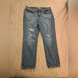 Levi's Womens Boyfriend Jeans 30 Tapered Mid Rise Distressed Stretch Blue